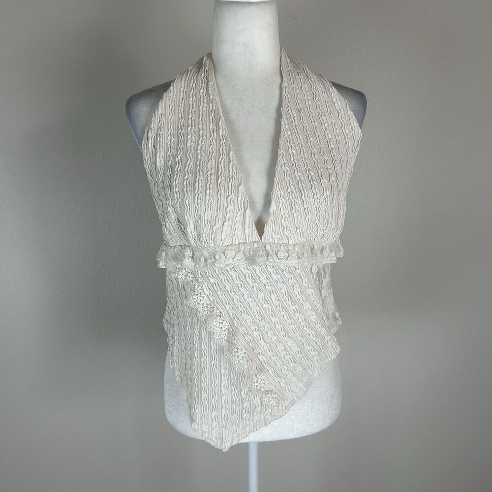 Lace asymmetrical Top White XL Halter Tank Y2K Folk Fairy Eclectic Western